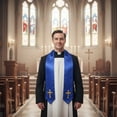 thumbnail image 4 of Reversible Embroidery Clergy Stole with Crossed Design Tassels for Priests Pastors Services Religious Ceremonies Reversible Clergy Stole, 4 of 7