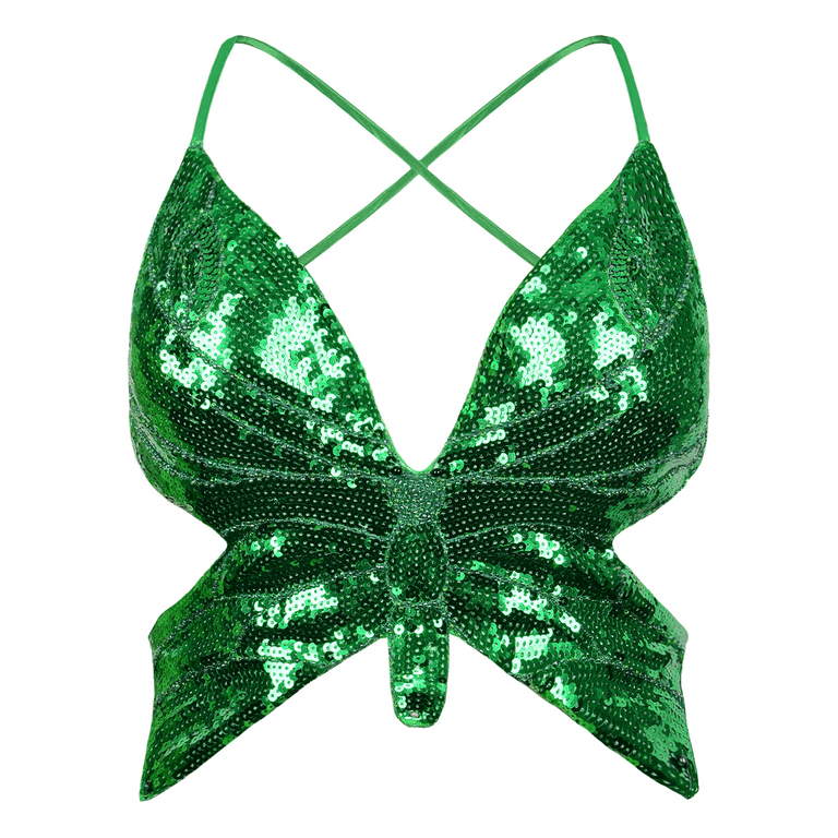 PrettyGuide Women's Glitter Sequin Butterfly Top Sexy Halter Lace