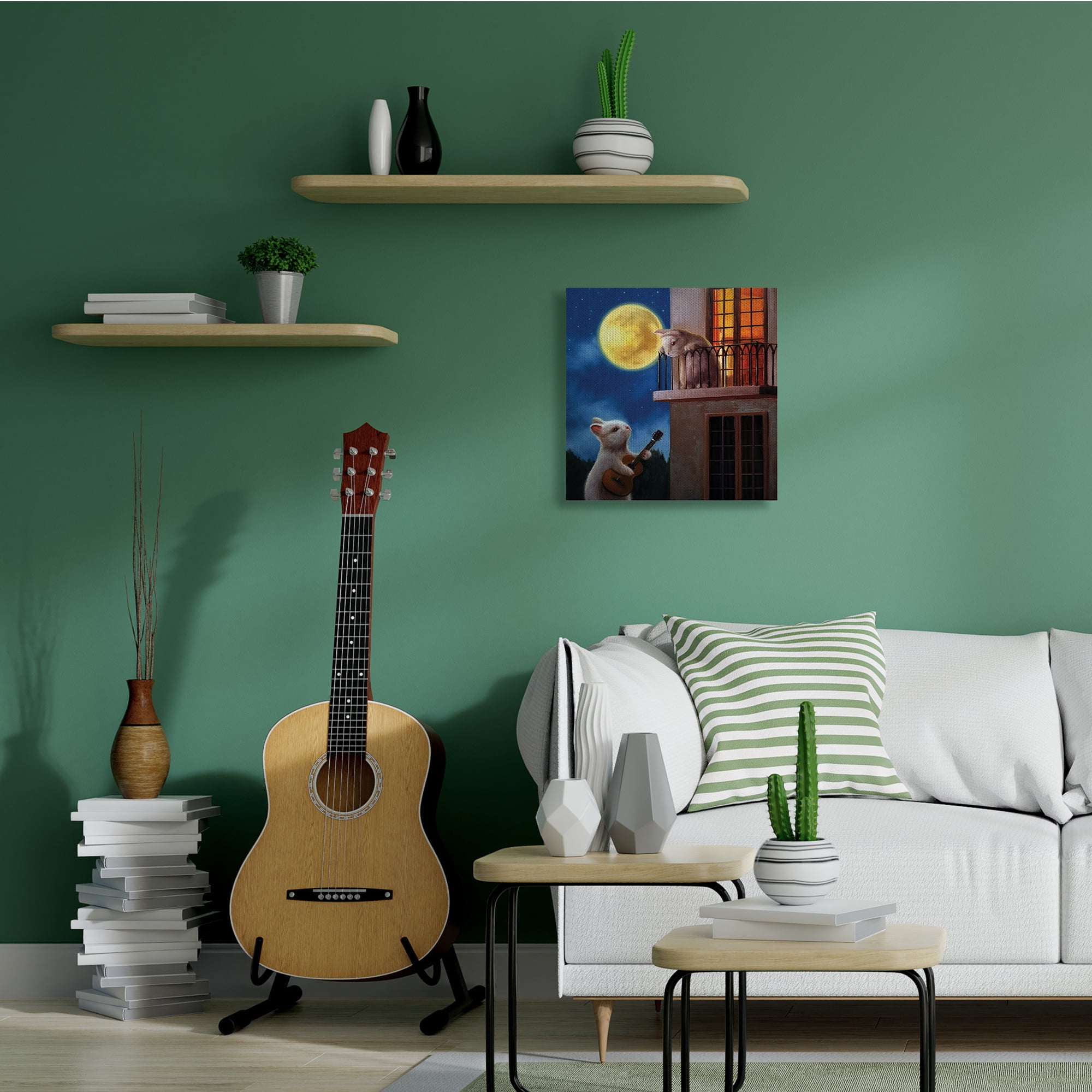 Stupell Industries Rabbit Serenading Bunny on Balcony Night Sky,24 x 24,Designed by Lucia Heffernan