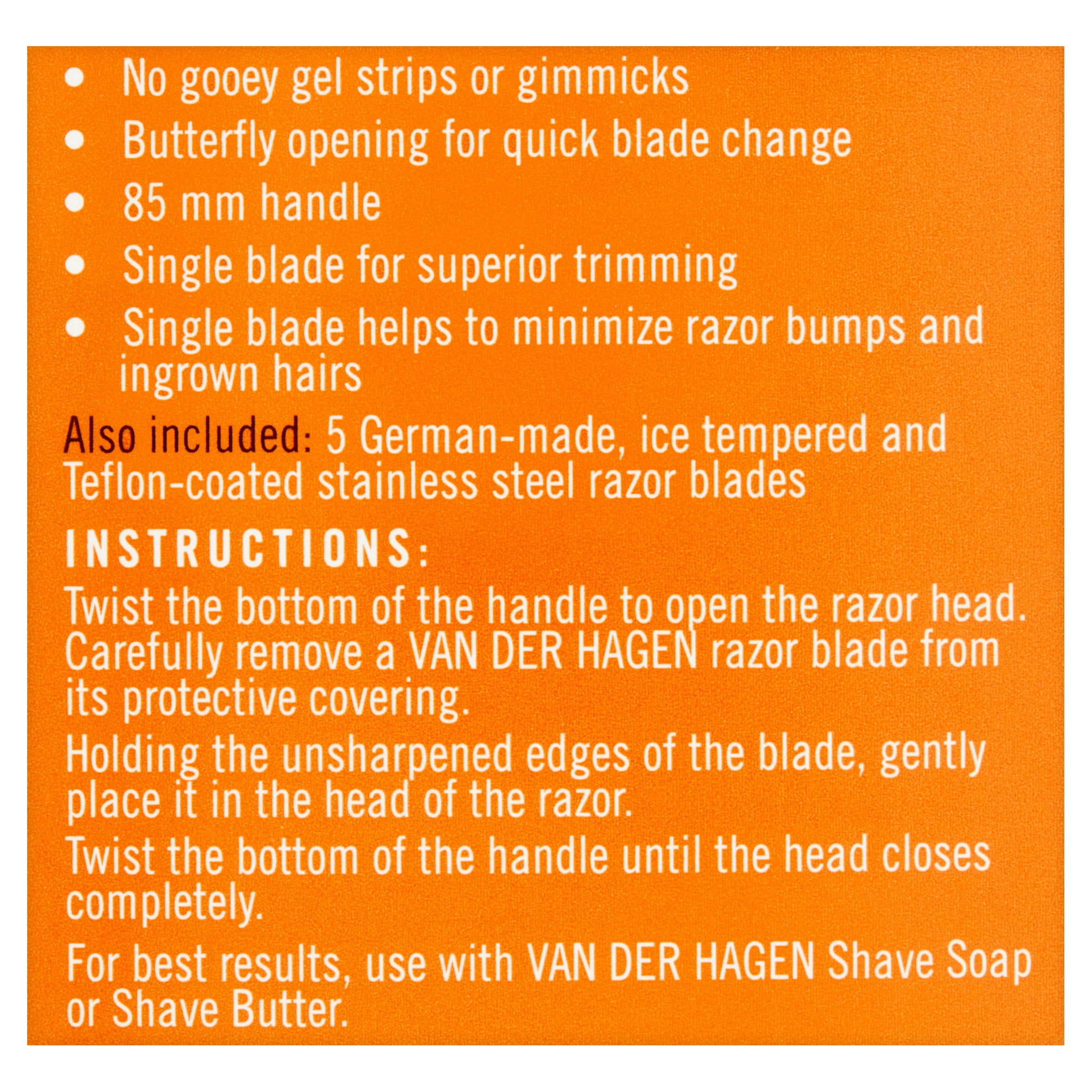 Van der Hagen Traditional Safety Razor Kit with 5 Stainless Steel Blades,  for All Skin Types, Men, Chrome Silver