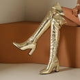 thumbnail image 4 of Xiaoxatg Women's Over-The- Boots Metallic Over The Knee High Boots Pointed Toe Thick Heels Fashionable Dress Zipper Footwear 7.5 Gold, 4 of 8