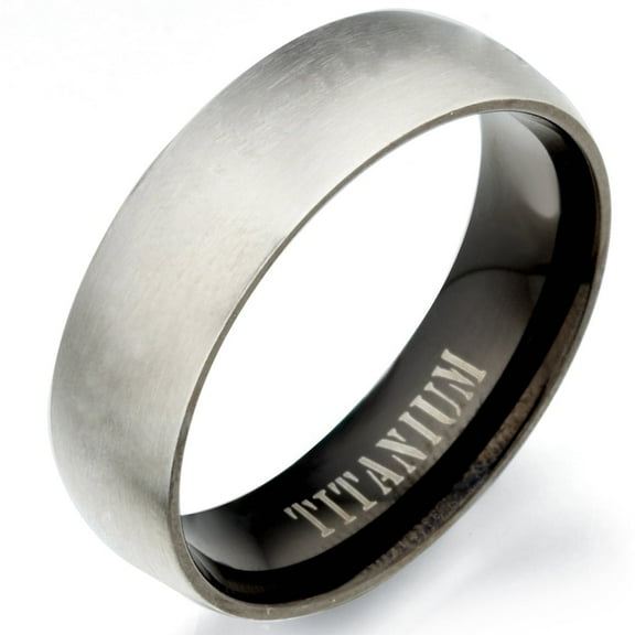 Gemini Groom or Bride Two Tone Black Matt and Polish Titanium Wedding Ring Width 7mm US Size 7.75 Valentine's Day Gift
