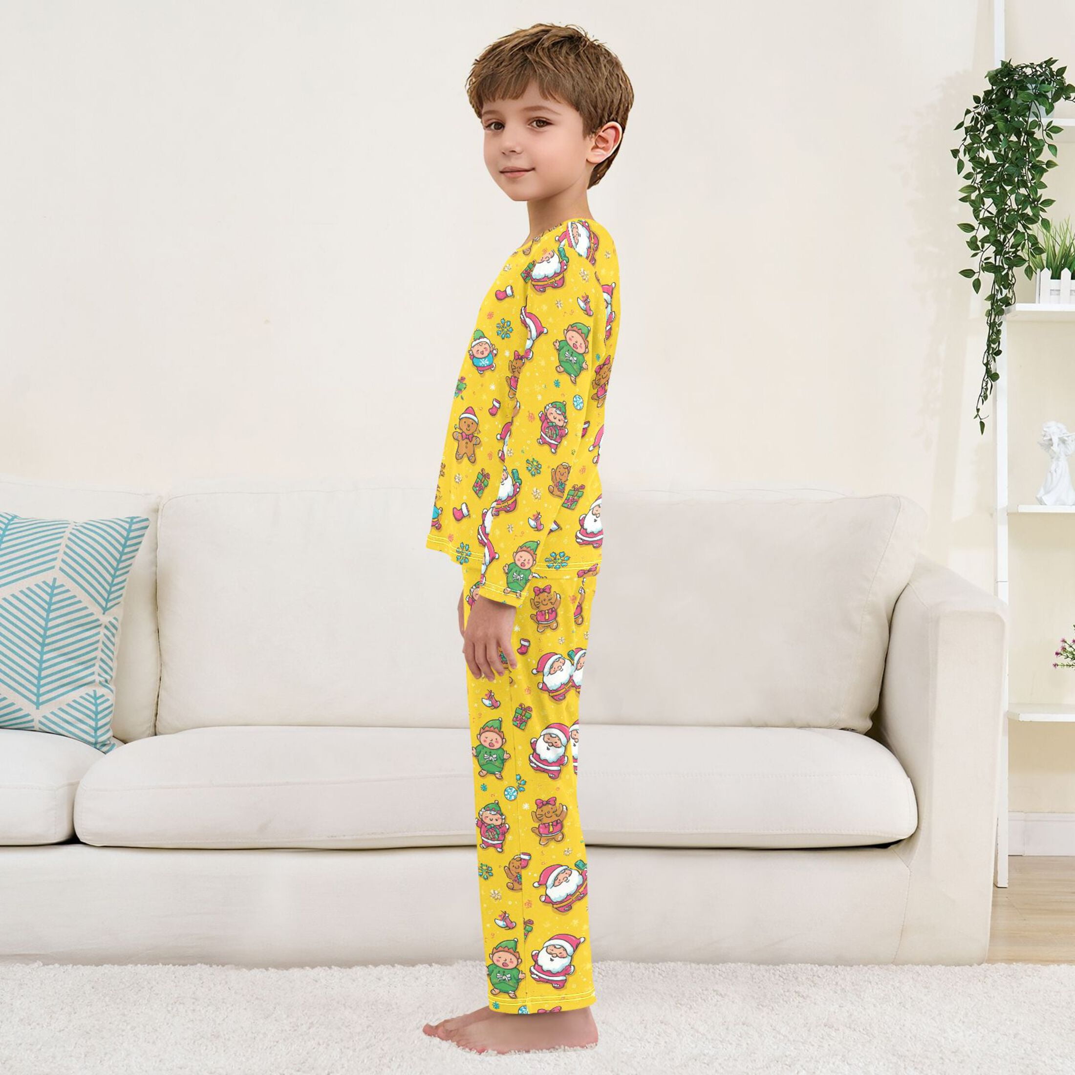 Santa Claus Elves and Gingerbread Men Cozy Soft Long Sleeves Top and Pants 2 Piece Cool Pjs Pajamas Set Sleepwear Size 3-11Y