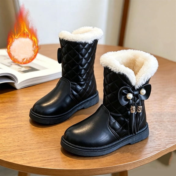 LvhaoGJOB Girls' Faux Fur Lined Snow Boots with Non-Slip Sole and Warm & Cozy