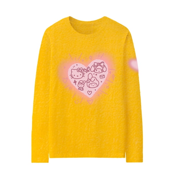 Camiseta de manga larga con articulación de Hello Kitty para mujer, Top periférico de Catone, ropa de algodón puro para niñas
