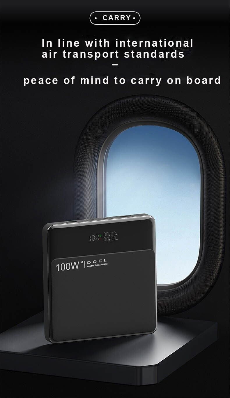 DOEL Power Bank,100W 20000Mah Portable Charger with PD Fast Charging 4-Output and digital display,Carbon Series Laptop Battery Pack for Macbook, iphone,ipad,Samsung,Steam Deck (Black)