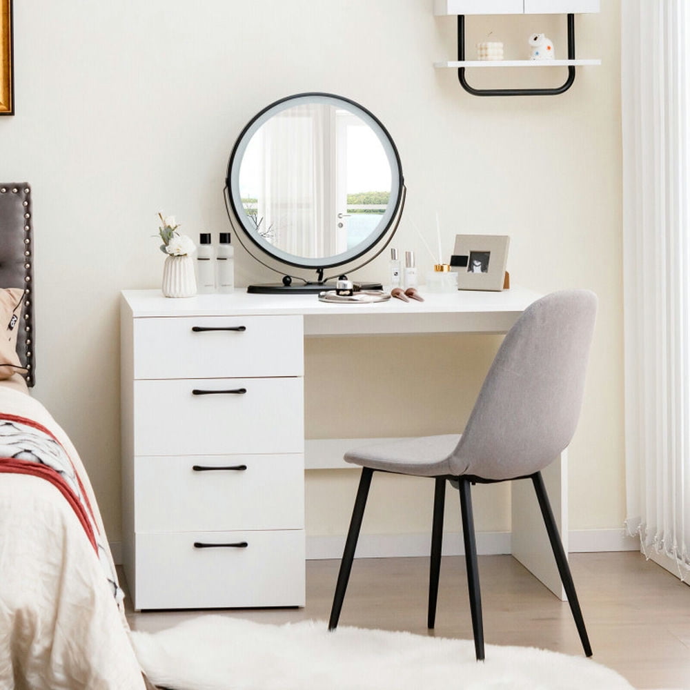 Demi Bonn 43.5" Computer Desk with 4 Large Drawers, Small Home Office Desk Study Writing Table, White