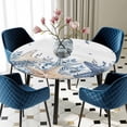 thumbnail image 5 of Elastic Fitted Round Tablecloth, Blue Starfish Coastal Waterproof Stretch Table Cover for 55"-60" Tables, Eucalyptus Summer Nautical Shell Ocean Washable Outdoor Tablecloths for Patio, Picnic, 5 of 9