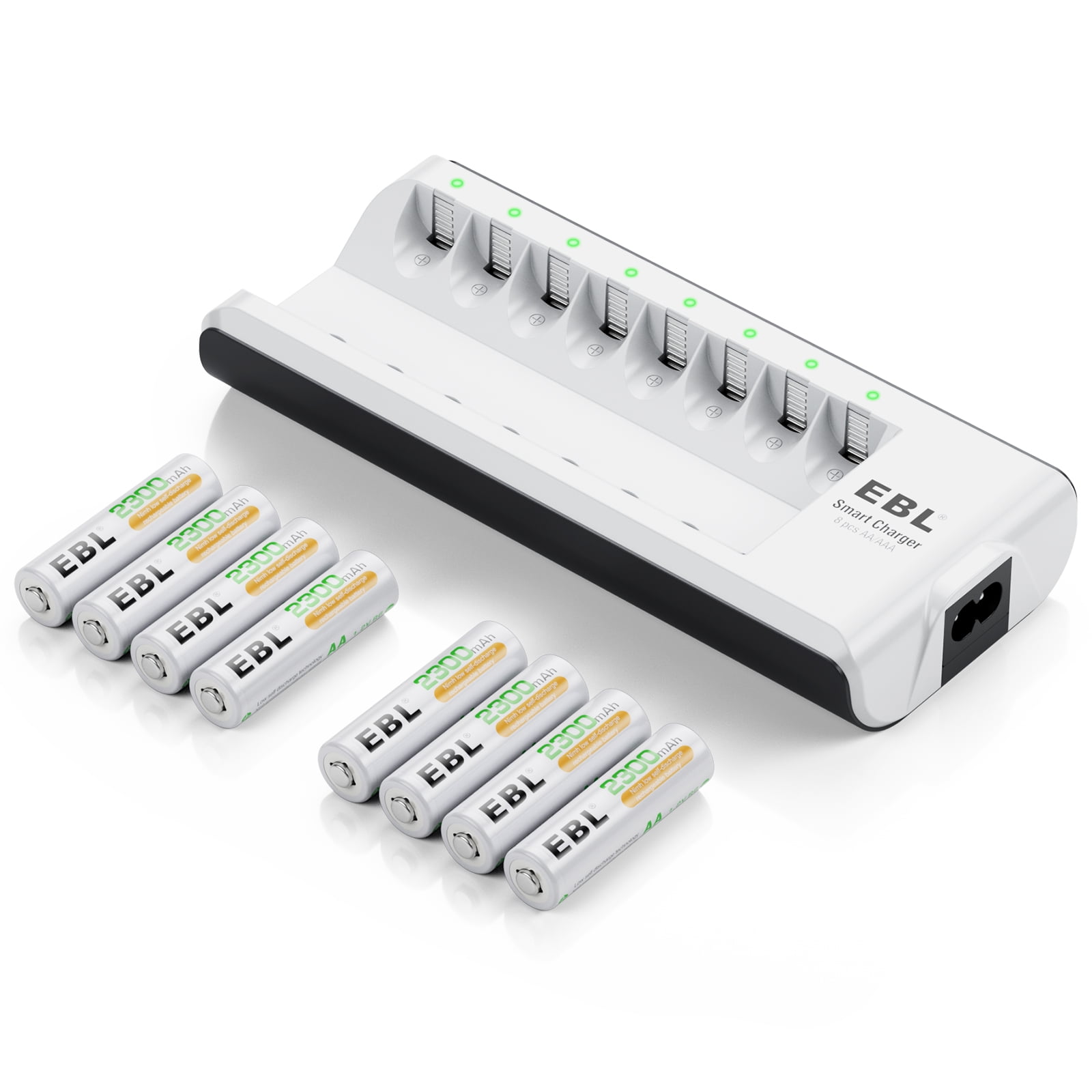 EBL AA Rechargeable Batteries (8 Pack), 2300mAh Double a Batteries + 8 Bay Battery Charger with Charging Cable