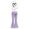 thumbnail image 4 of Stylish Girls Casual Outfit Love Print Short Sleeve Shirts Top Pants Two Piece Playwear Toddler Light Purple 12 Y-13 Y, 4 of 5