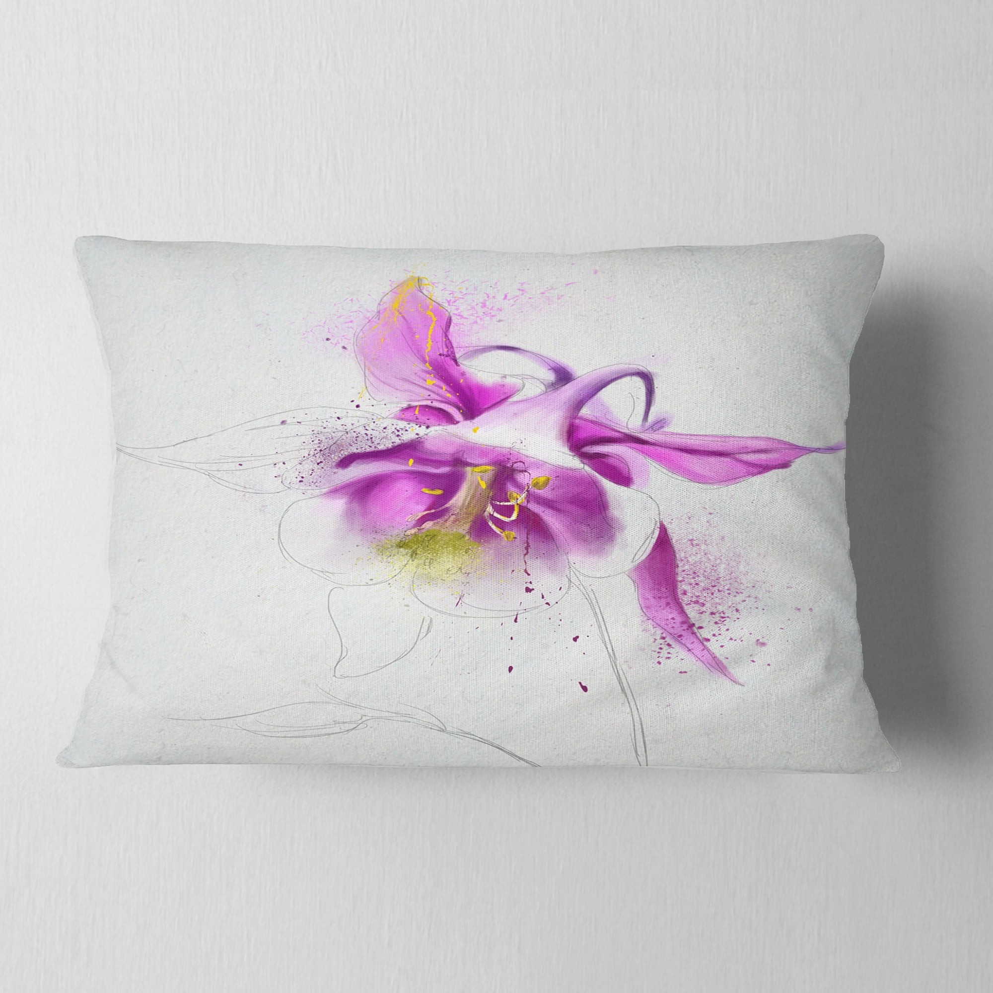 Designart Purple Aquilegia Watercolor Sketch - Floral Throw Pillow - 12x20