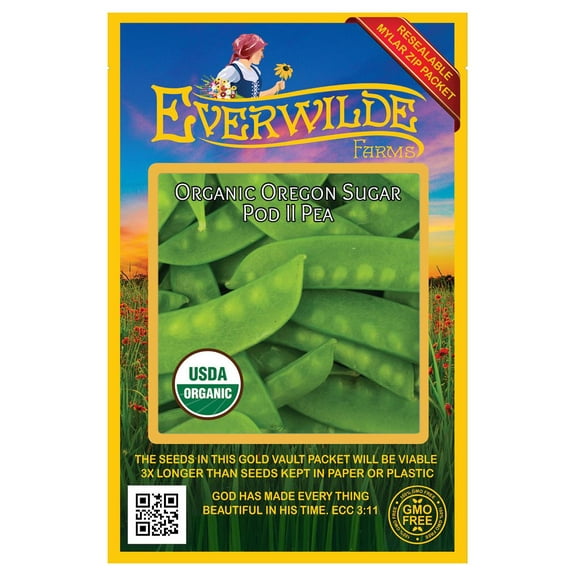 Everwilde Farms - 75 Organic Oregon Sugar Pod II Pea Seeds - Gold Vault Jumbo Bulk Seed Packet