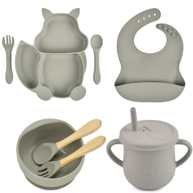 8pcs Baby Feeding Set BPA-free Silicone Self-Feeding Baby Cutlery Set Infant Dinnerware Set