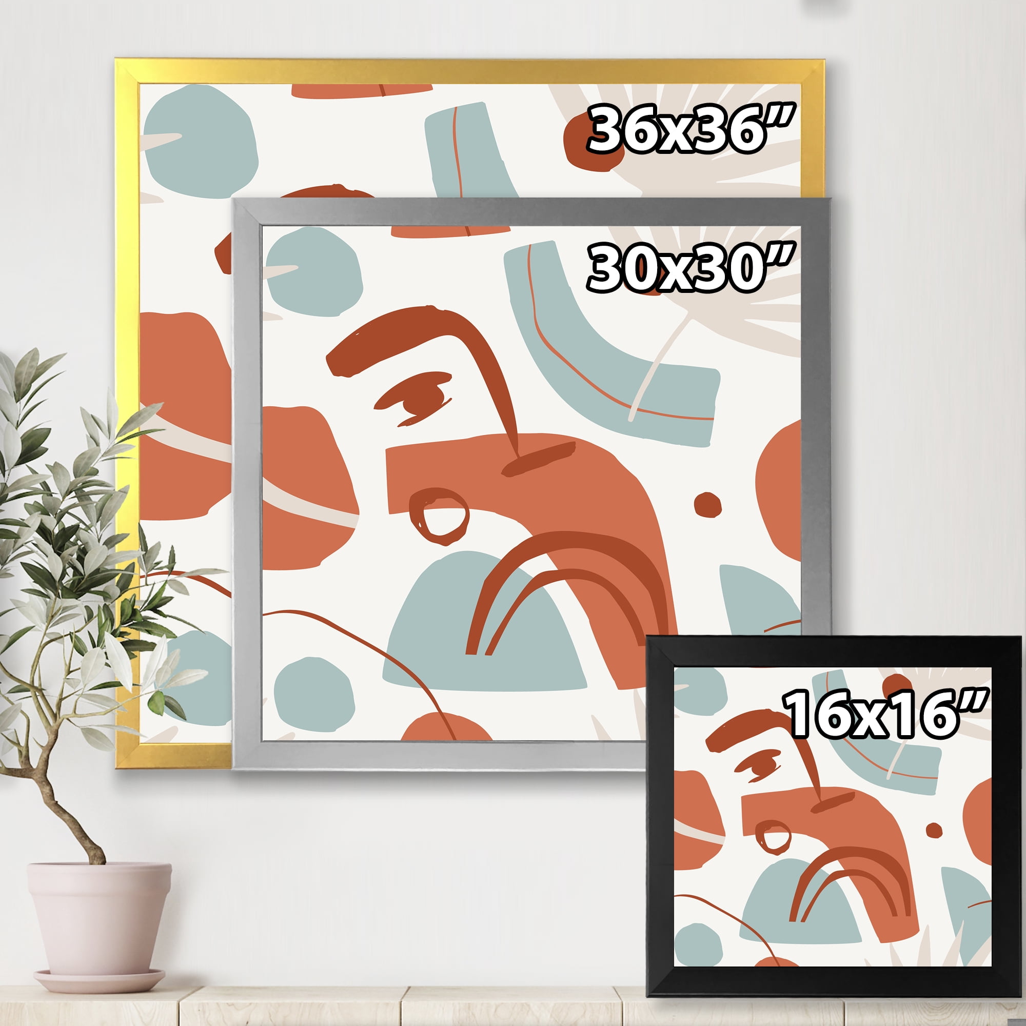 Designart 'Tropical Palm Leaves With Geometrical Shapes' Modern Framed Art Print