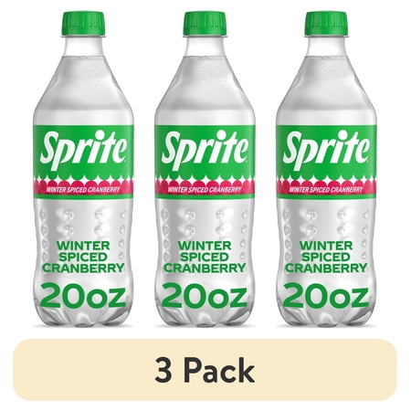 (3 pack) Sprite Winter Spiced Cranberry, Lemon Lime Soda Pop, 20 fl oz Bottle
