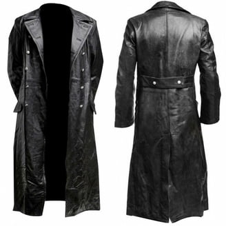 VSSSJ Mens Retro Faux Leather Trench Coat Vintage Single Breasted