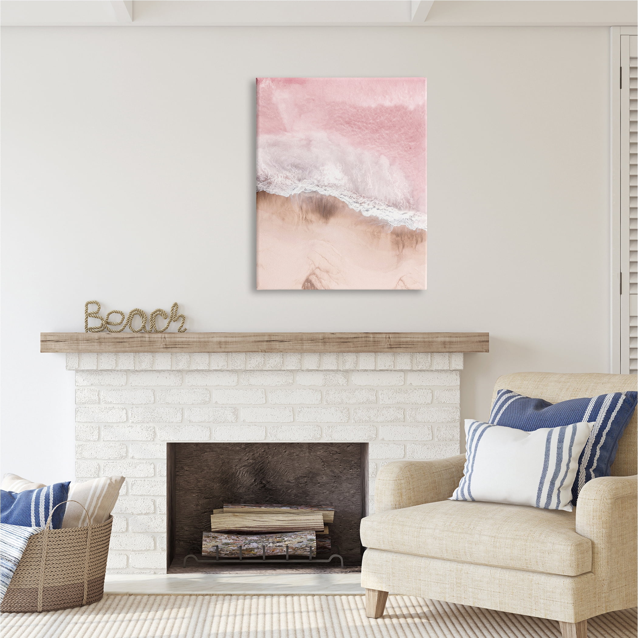 Stupell Industries Pink Sea Beach Shore Nature Photography Gallery Wrapped Canvas Print Wall Art, 30 x 40