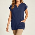 thumbnail image 5 of VBVC Women's Notched V Neck Tunic Top, Short Sleeve Summer Shirt For Women, Ladies' Loose Casual Blouse with Pockets, Navy , S-5XL, 5 of 7