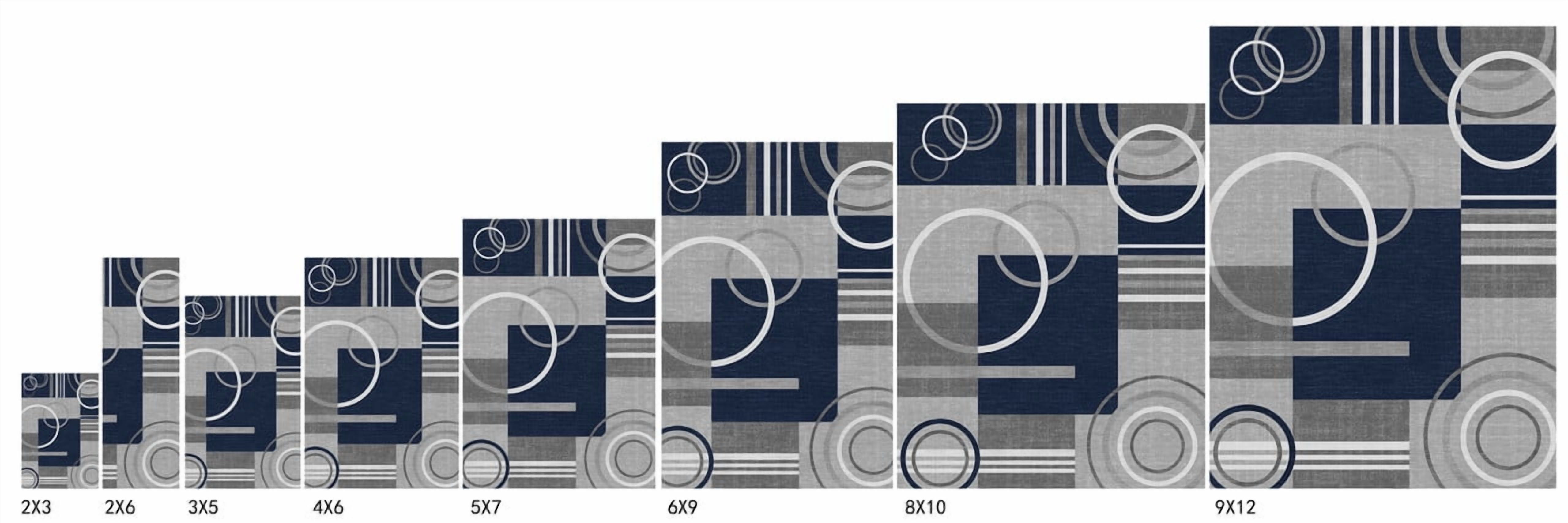 Washable Area Rug 5x7 Abstract Circles Non Slip Contemporary Soft Low Pile Accent Rug for Indoor Living Dining Room, Navy