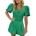 thumbnail image 4 of Summer Short Sleeve Women V-neck Solid Bow Front  Jumpsuit, 4 of 8