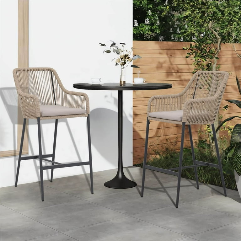 JOIVI 2-Piece Outdoor Wicker Bar Stools for Patio with JOIVI 2-Piece Outdoor Wicker Bar Stools for Patio with
