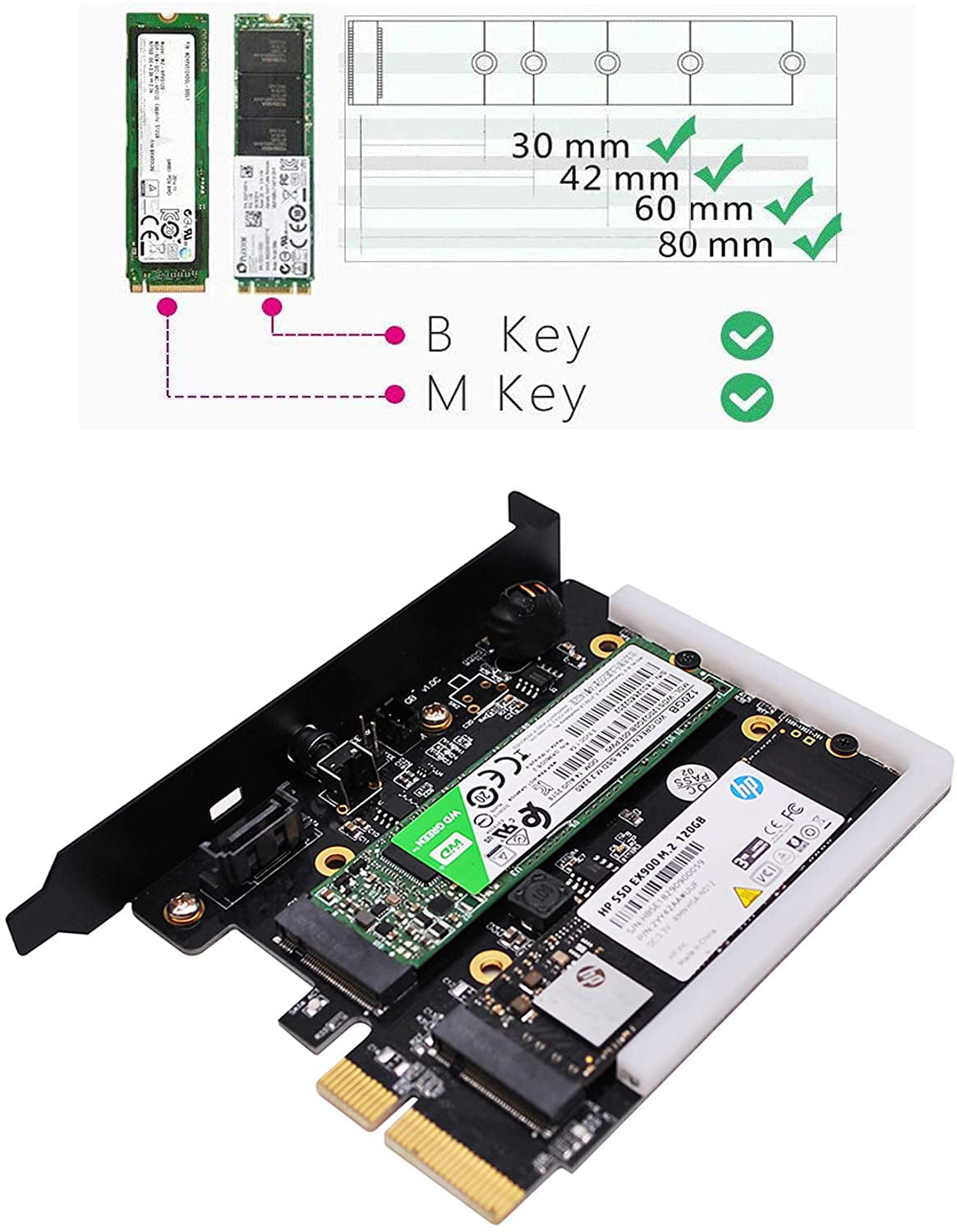 EZDIY-FAB Dual M.2 Adapter with Heatpipe Cooling System M.2 PCIe NVMe and PCIe AHCI SSD to PCIe 3.0 x4 and M.2 SATA SSD to SATA III Adapter Card 