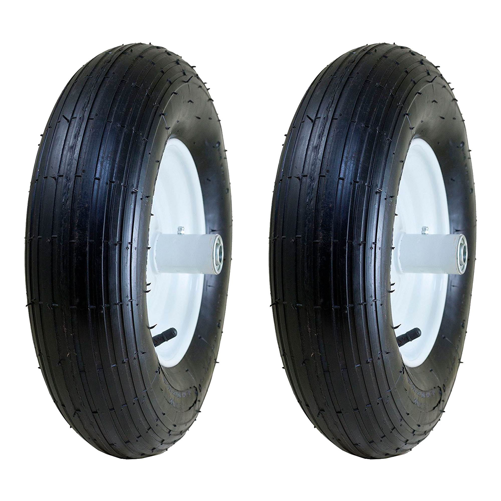 Tire on Wheel 2 Pack Ribbed Tread 6 Hub Air Filled Marathon 4.80/4.00-8 Pneumatic 5/8 Bearings 