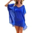 thumbnail image 3 of Ropa de playa para mujer Vestido de gasa con borlas Traje de baño Top a prueba de sol, Azul Noticed AP002175-01, 3 of 5