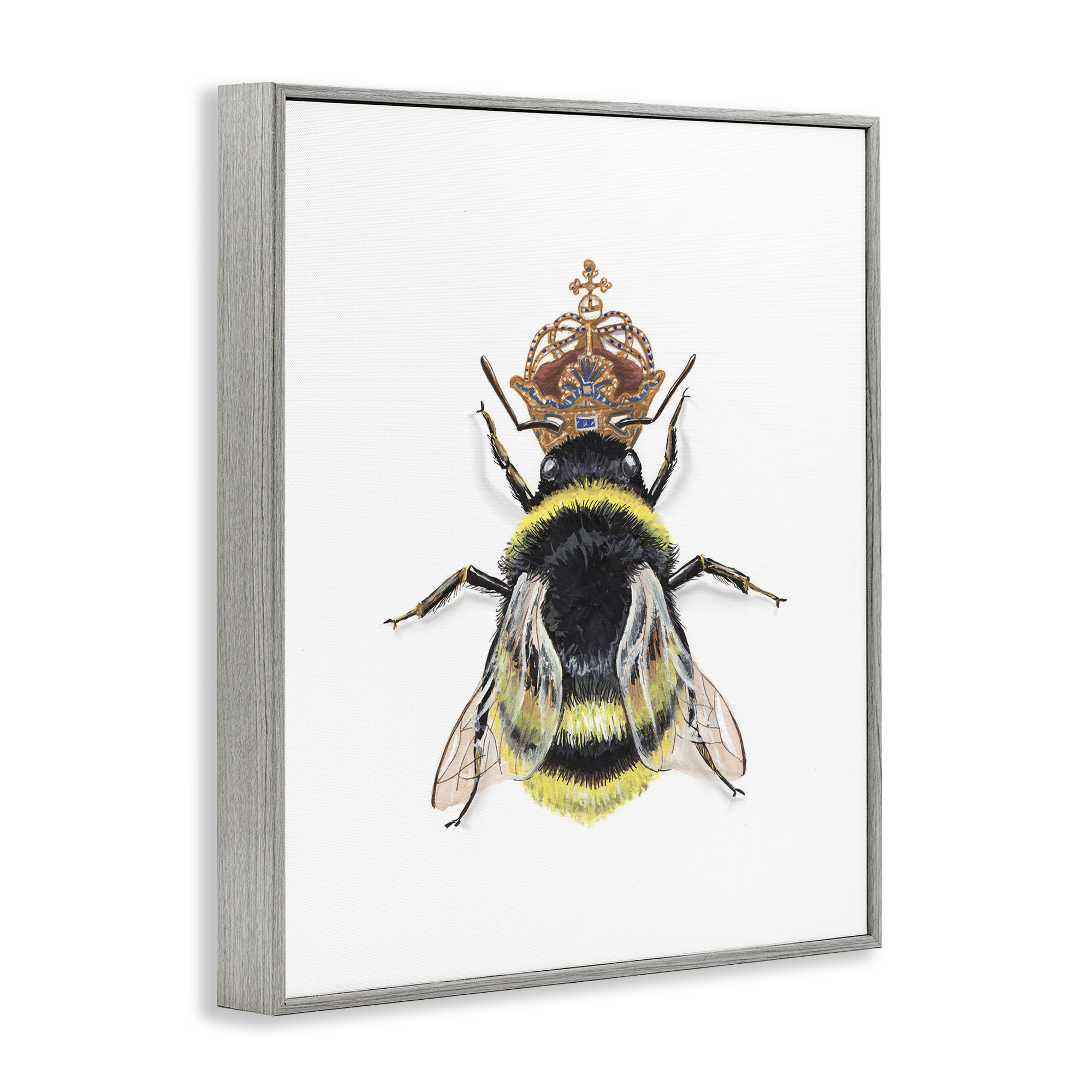 Stupell Industries Queen Bee with Crown Animals & Insects Painting Gray Framed Art Print Wall Art, 24 x 30