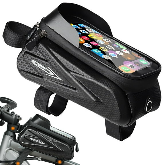 USIONE EVA Waterproof Bike Front Frame Bag - TPU Touch-Screen Pouch with Rain Cover for Phones Under 7" (Black)