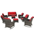 thumbnail image 3 of MeetLeisure 11 Pieces Outdoor Furniture Patio Furniture Set with One 3-Seat Sofa, Four Swivel Rocking Chairs,Two Rocking Chairs, Two Ottomans, Two Side Tables, Red, 3 of 14