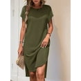 thumbnail image 4 of Ladies Summer Solid Color Slit Midi Dress Green M, 4 of 9