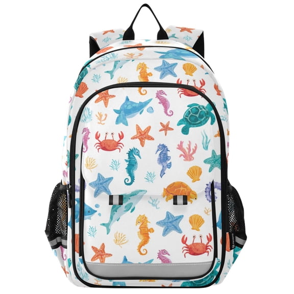 School Backpack for Teens 17L Lightweight Bookbag with Reflective Strips Playful Sea Animals Pattern