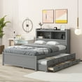 thumbnail image 4 of Harper & Bright Designs Full Size Platform Bed with Trundle, Solid Wood Bed Frame with Storage Drawers and Bookcase Headboard & USB Plugs, Gray, 4 of 15