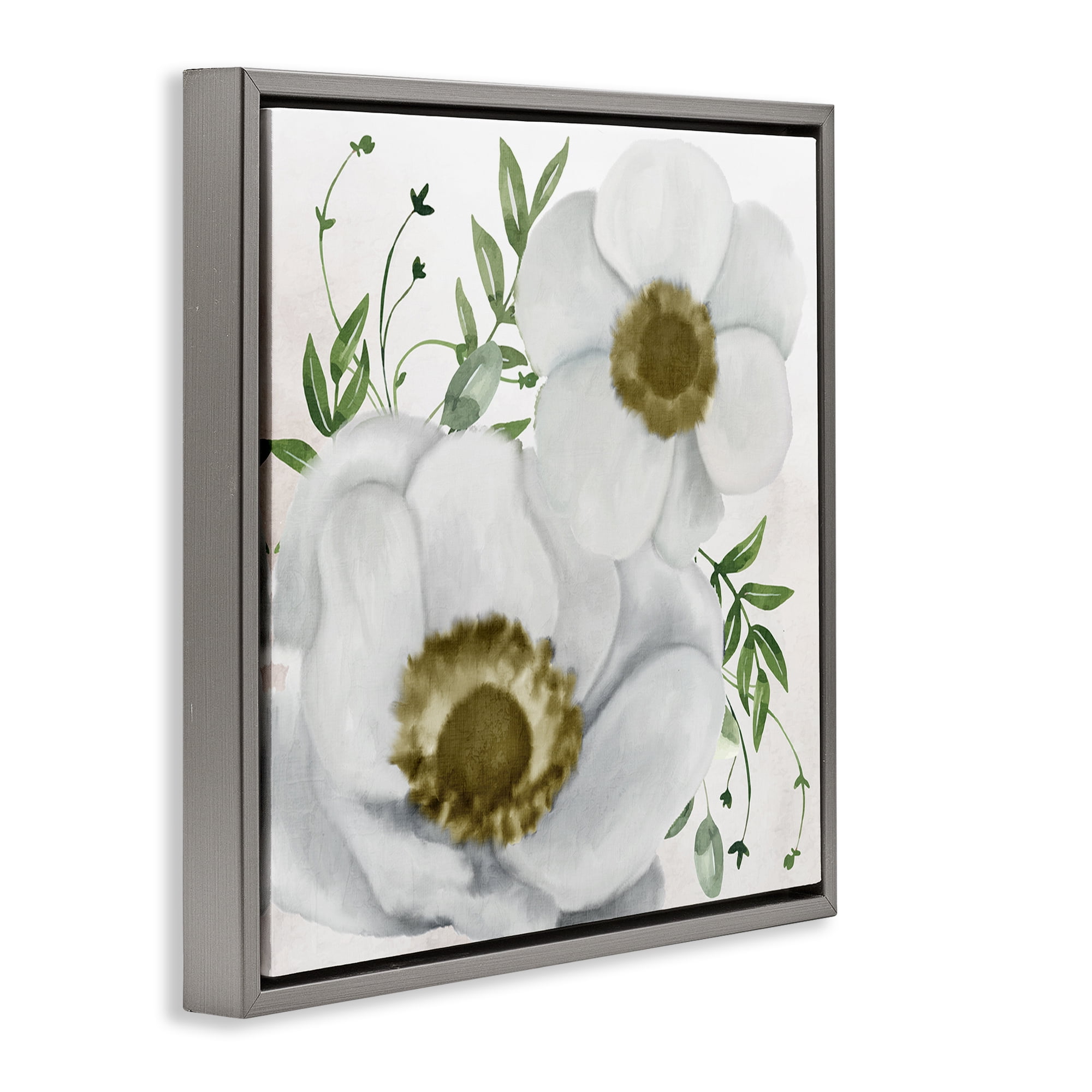 Stupell Industries Gold Centered Magnolia Plants & Flowers Painting Gray Floater Framed Canvas Art Print Wall Art, 25 x 25