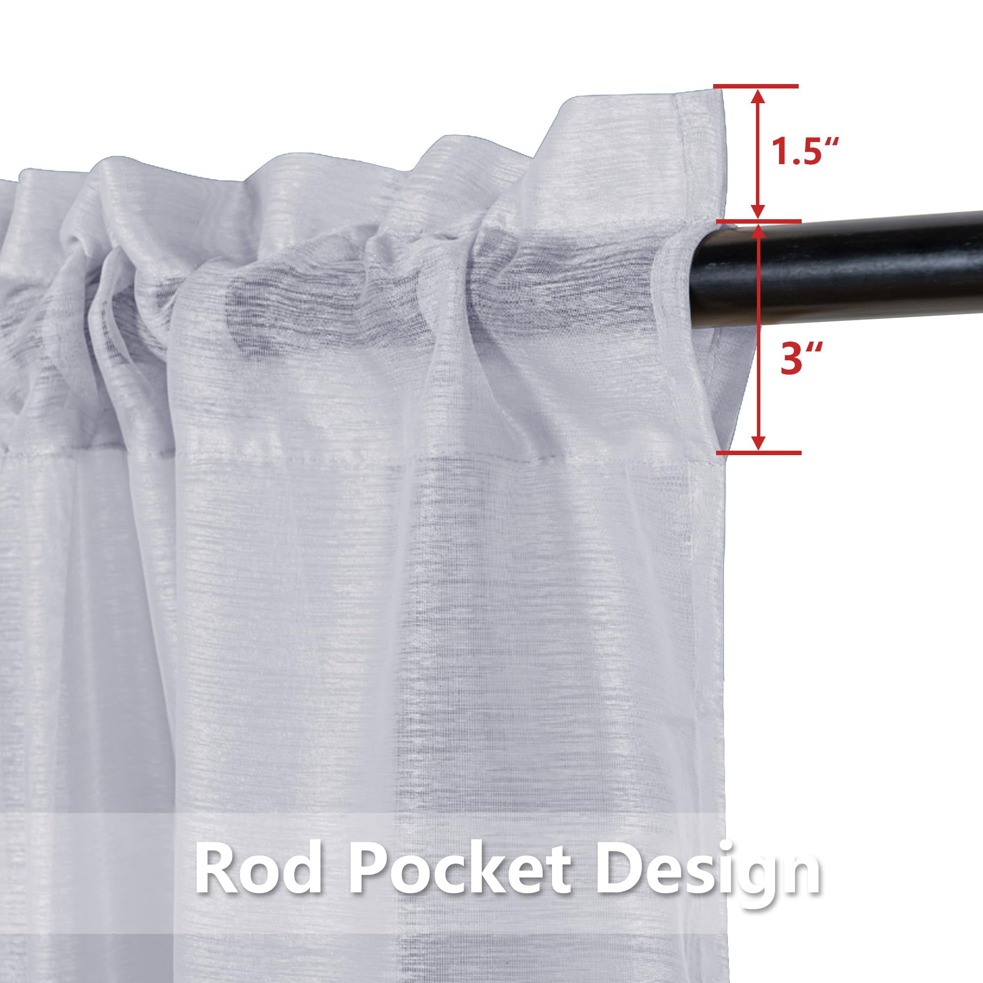 JIUZHEN Short Sheer Curtains 45 Inches Long, Rod Pocket Light Filtering Semi Transparent Voile Window Curtains for Living Room & Bedroom, Set of 2 Panels with Tiebacks, W52 x L45, Grey