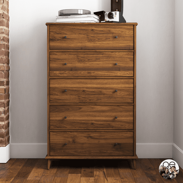Queer Eye Farnsworth 5 Drawer Mid Century Modern Dresser Walnut Walmart Com Walmart Com