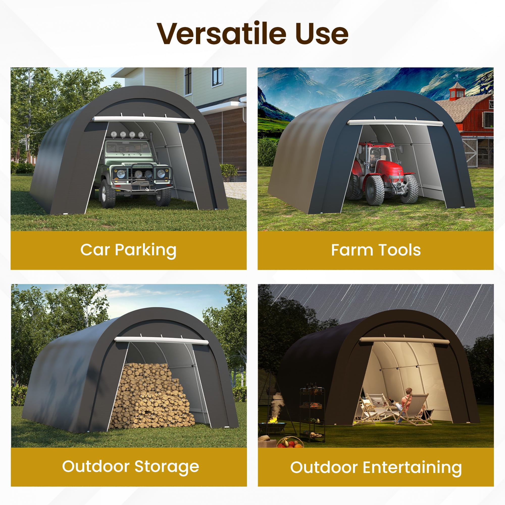 May in Color 13‘x20’ Metal Heavy Duty Portable Outdoor Garage Carport with 2 Roll-up Door, Waterproof Car Tent for Vehicles and Storage