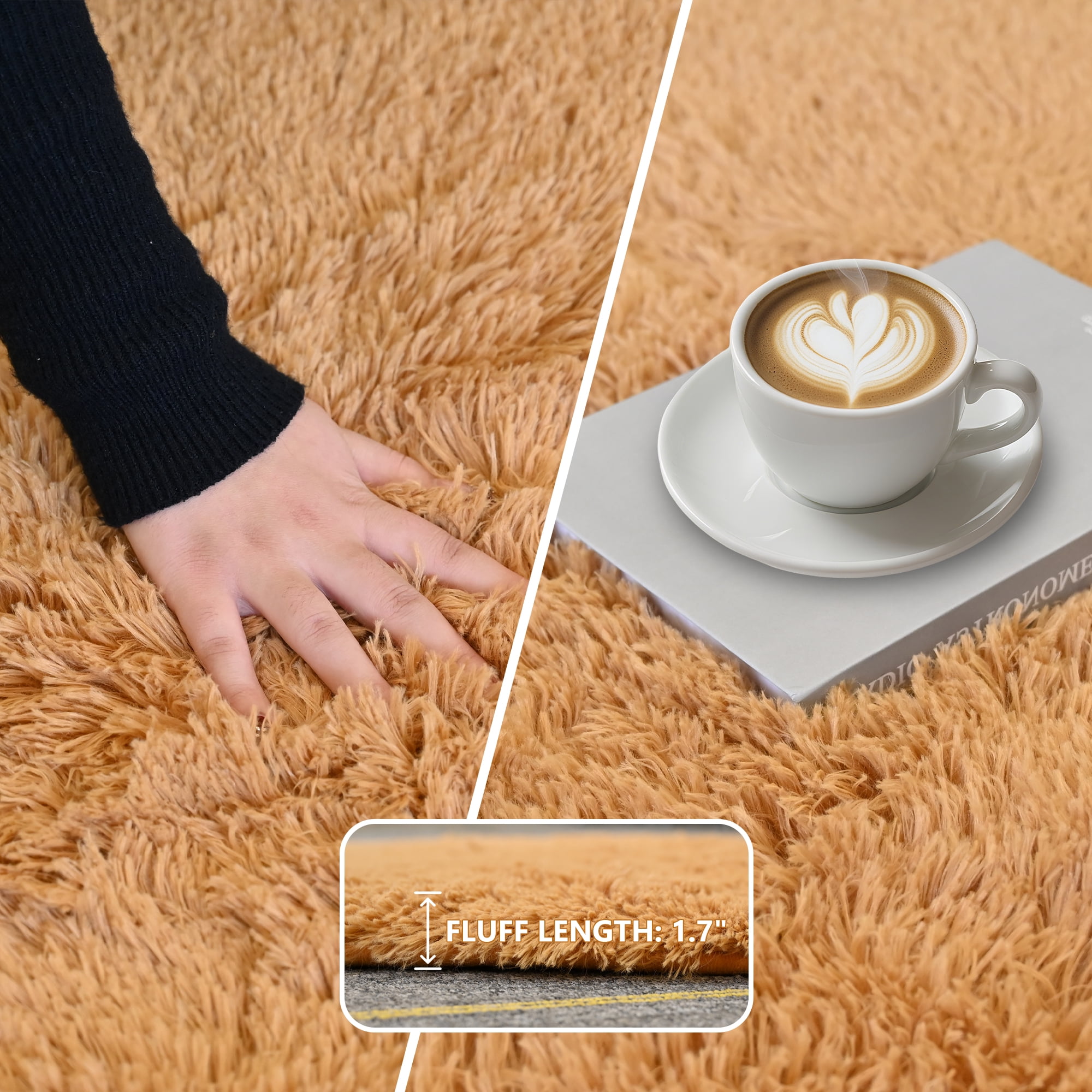 Pentantan Shag Area Rugs, 9ft x 12ft Soft Fluffy Indoor Carpet for Living Room Bedroom Decor, Light Brown