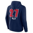 thumbnail image 3 of Men's Austin Riley Navy Atlanta Braves Fastball Player Name & Number Pullover Hoodie, 3 of 3