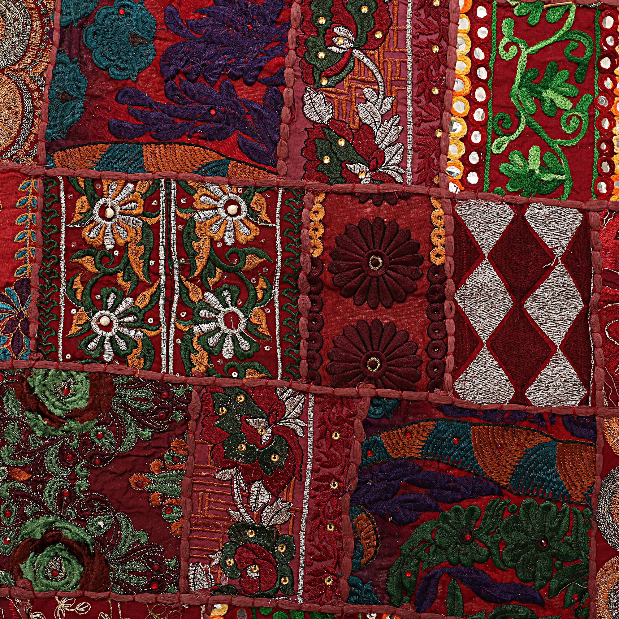 Stylo Culture Indian Vintage Patchwork Floral Settee Sofa Throw Pillow Covers 24 x 24 Big Maroon Bohemian 60 x 60 cm Home Decor Cotton Abstract Square Cushion Covers | Set Of 5