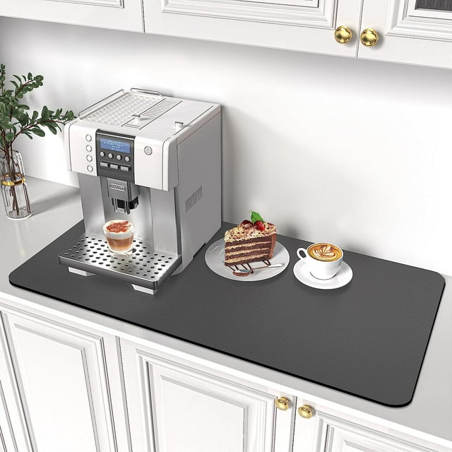 kmek7-31.5"x17" Coffee Mat X-Large, Coffee Bar Accessories for Countertop, Absorbent Dish Drying Mat, Anti-Slip and Hide Stain Pad for Espresso Machine, Espresso Maker and Kitchen Counter, Gray