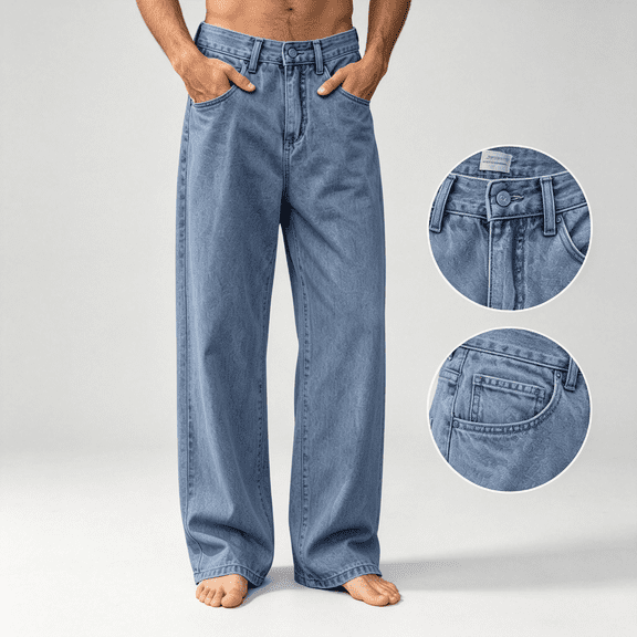 ZOYOEN Mens Denim Pants Comfort Waist Relaxed Fit Stretch Casual Wide Leg Fashion Jeans with Pockets Light Blue XL