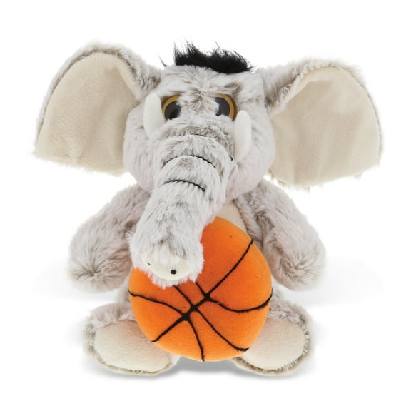DolliBu Sitting Elephant Stuffed Animal with Basketball Plush - Soft Plush Huggable Elephant, Adorable Playtime Plush Toy, Cute Wildlife Gift, Basketball Plush Animal Toy for Kids, Adults - 9.5 Inch