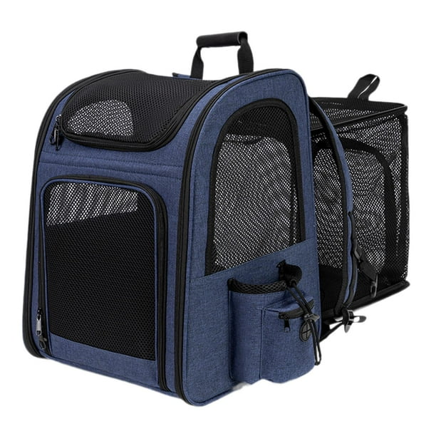 Mochila porta mascotas para perros y gatos pequeños, solución de almacenamiento ampliable, diseño ligero azul