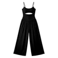 thumbnail image 6 of Jumpsuits for Women Sleeveless Cut-Out Waist U-Neck Spaghetti Strap Backless Tie-Back Ruched High Waist Summer Romper S, 6 of 6
