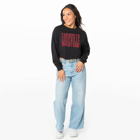 Women's ZooZatz Black Louisville Cardinals Cropped Long Sleeve T-Shirt