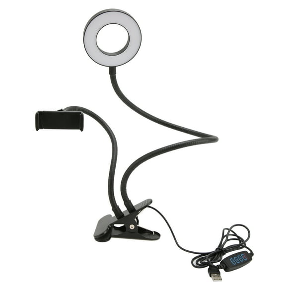 Anillo de luz para selfies, 10 niveles de brillo, 3 colores de luz, 5000 K, LED, para cámara, maquillaje de salón, color negro