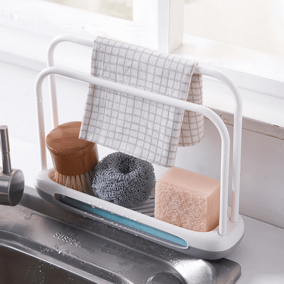 ZOURIH 1 Pack Kitchen Sponge Holder Dishcloth Hanger, Kitchen Sink Rack Tray Organizer Stand for Sponge, Dish Cloth, Rag, Brush, Scrubber Storage and Organization