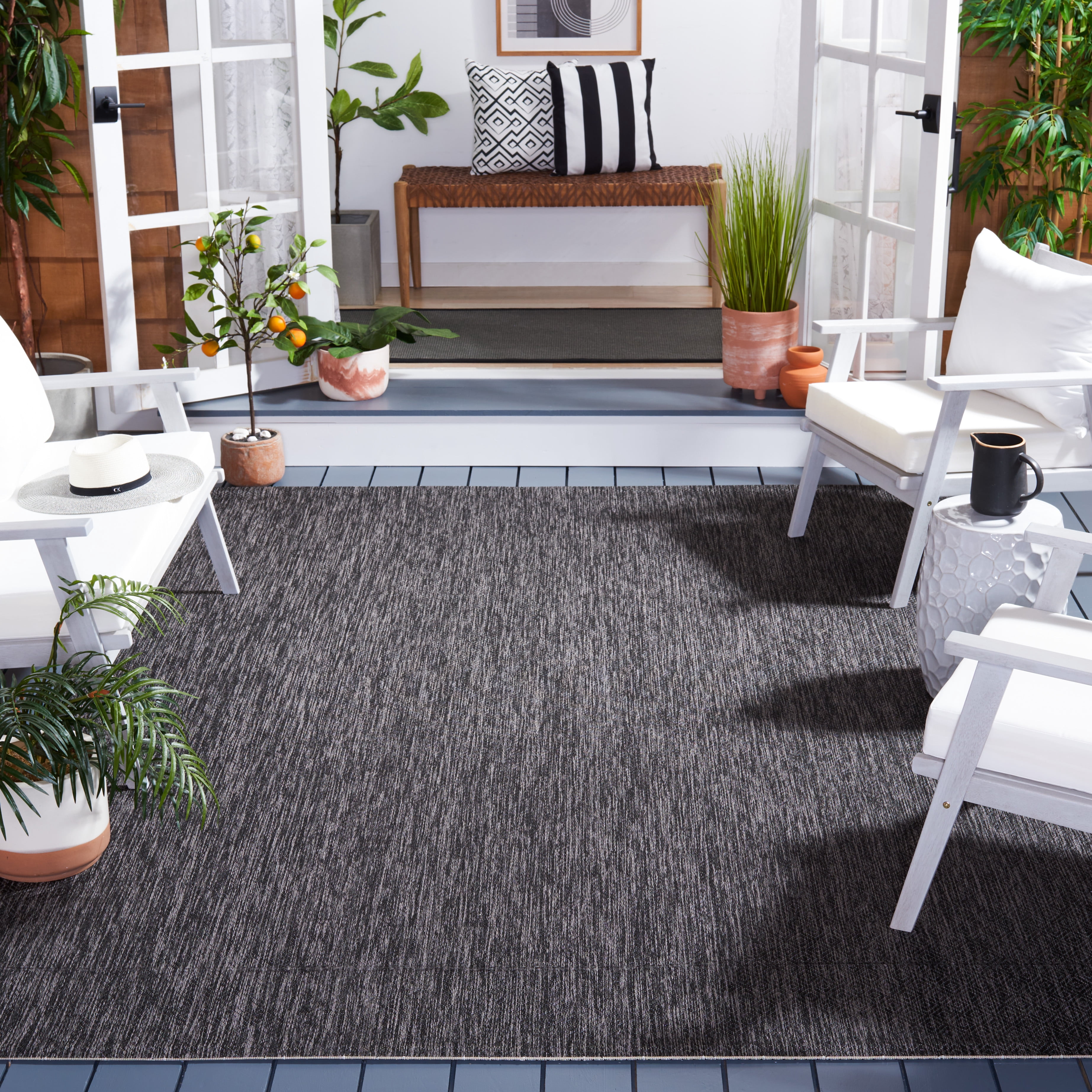Safavieh Courtyard Mitre Geometric Indoor/Outdoor Area Rug, Black/Gray, 9' x 12'